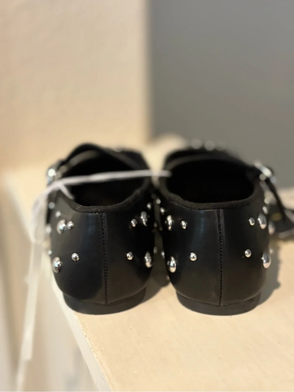 Art Class Big Girls Size 13 Ballet Flats with Adjustable Strap Black Silver Stud